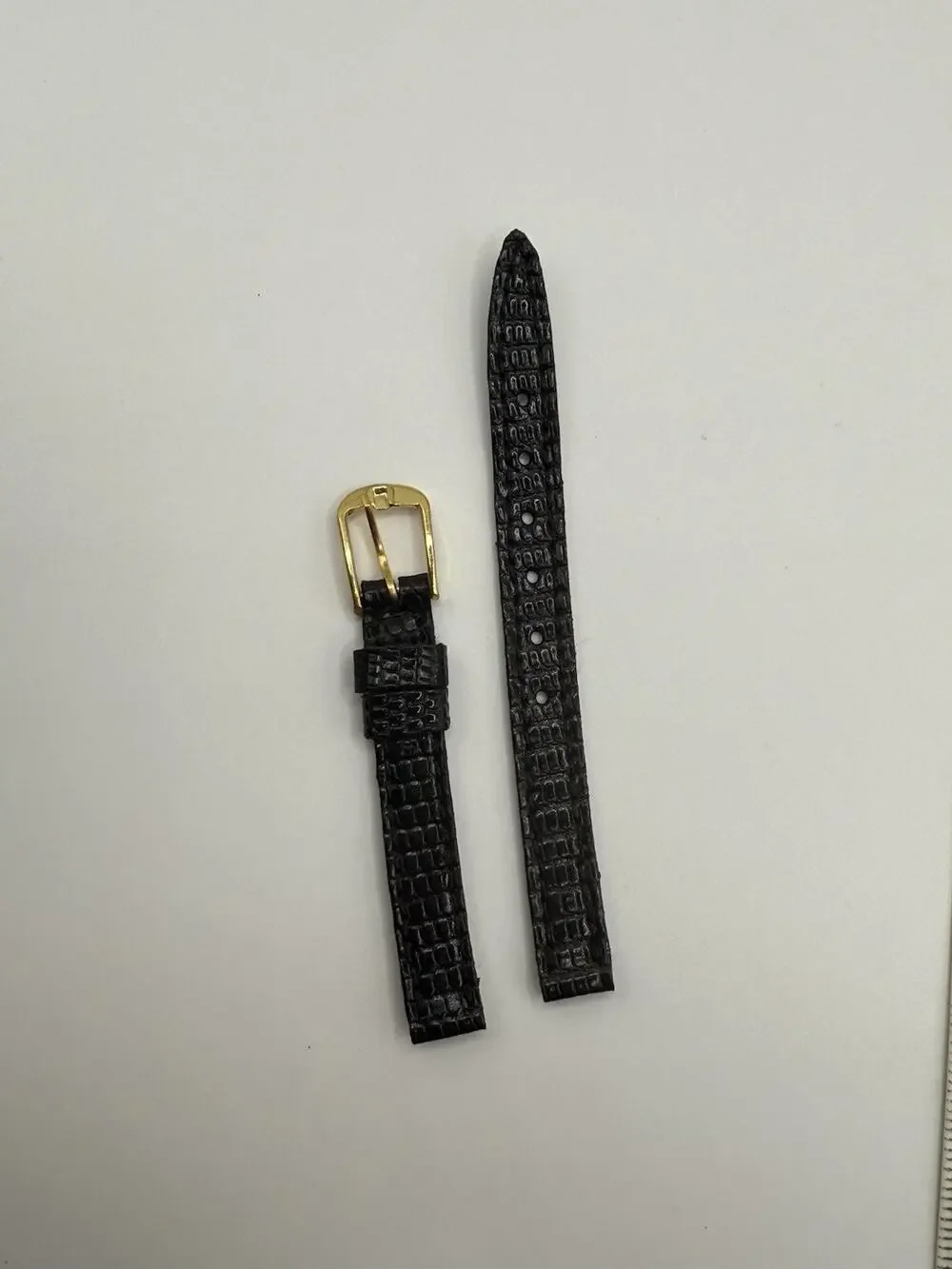 8mm KREISLER Genuine Lizard Black NOS Vintage Watch Band & Gold Buckle
